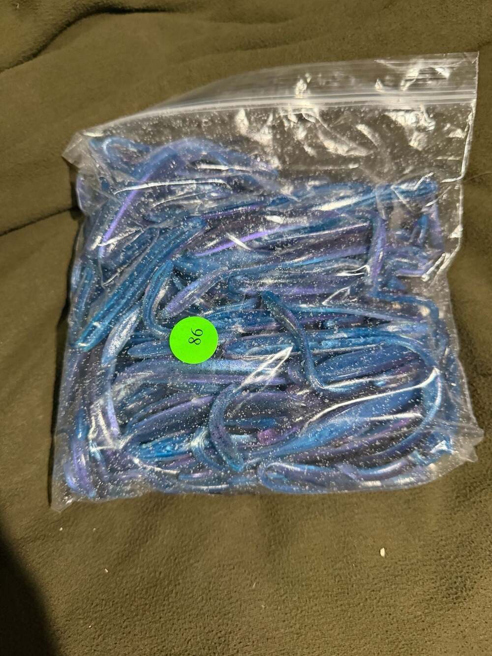 50 ct Bulk Lot of Blue Glitter Soft Plastic Fishing Worms